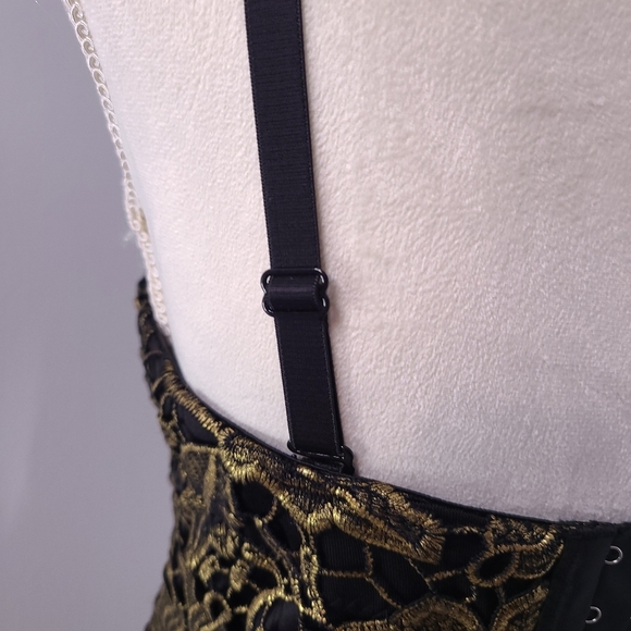 Unbranded Gold Black Floral Lace Embroidered Sexy Bustier Corset Crop Top SM - Picture 8 of 13
